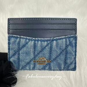Coach Slim Id Card Case In Regenerative Cotton With Quilting Denim CAT70 NWT